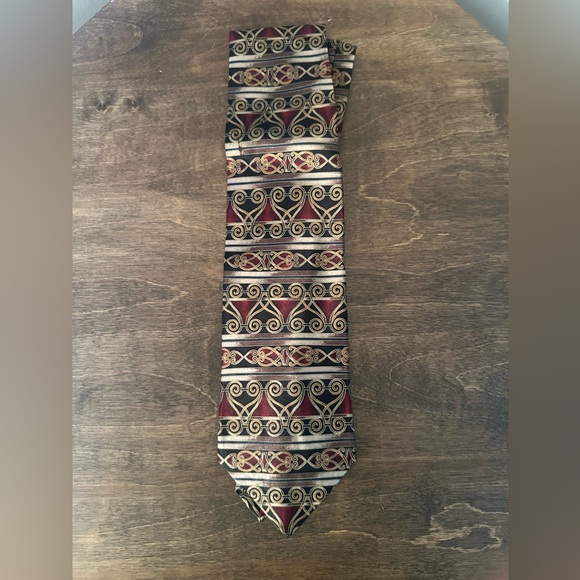 Mallory & Church LTD Silk Tie | Burgundy & Gold Scroll Design | 100% Silk - Picture 1 of 5
